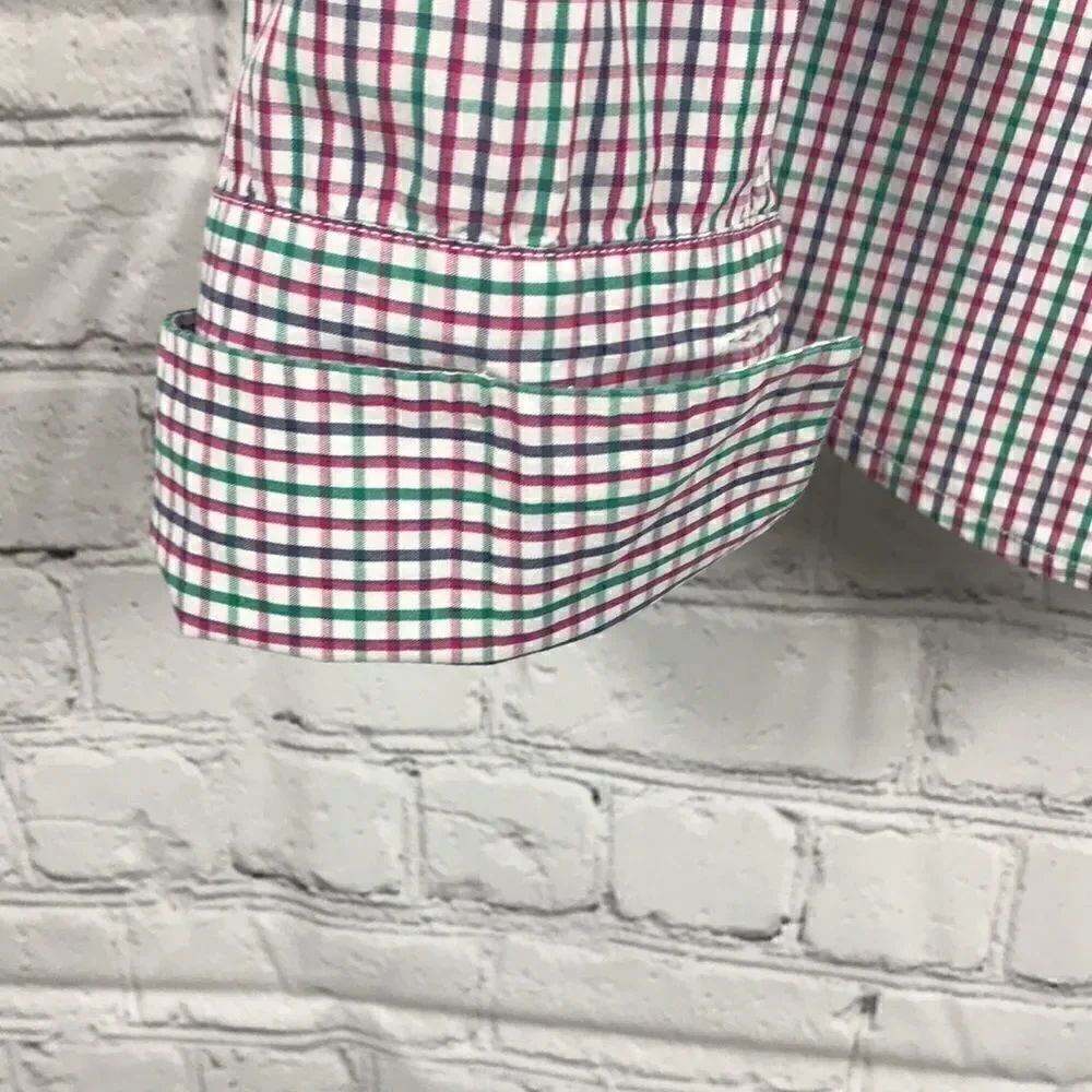 Pendleton Button Down Long Sleeve cotton Shirt Green blue pink white cuffs Sz 6